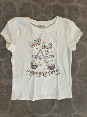 SO Bubble Tea Graphic short sleeve Tee with Pink & Lavender Accents NWOT